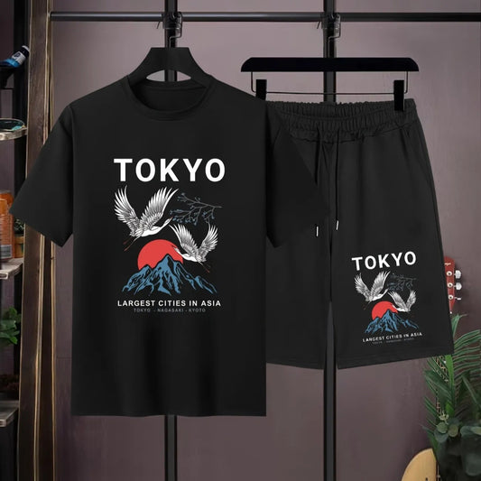 Mens Summer Shorts + T-Shirt Set - SS167 - Black Black