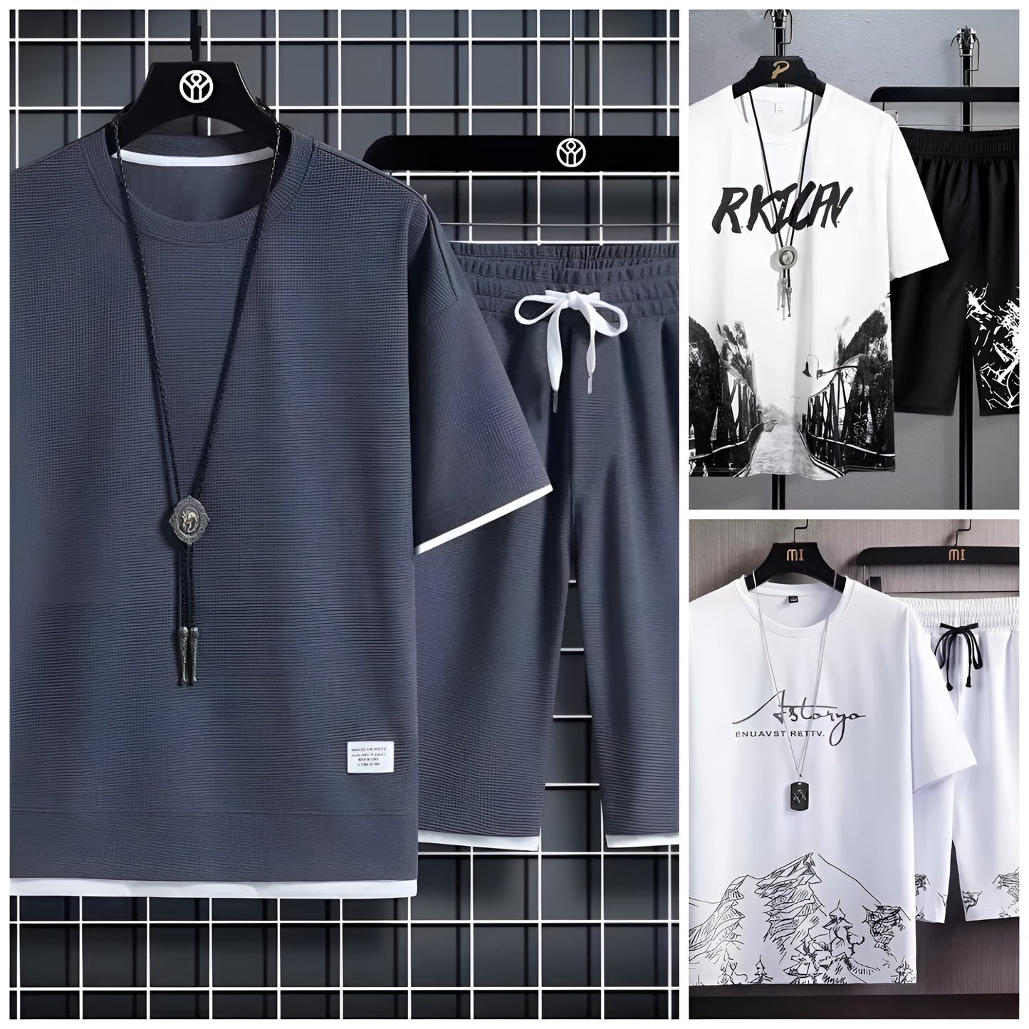 Pack of 3 Men's Summer Sports Suit Tracksuit - Short Sleeves T-Shirts 6527