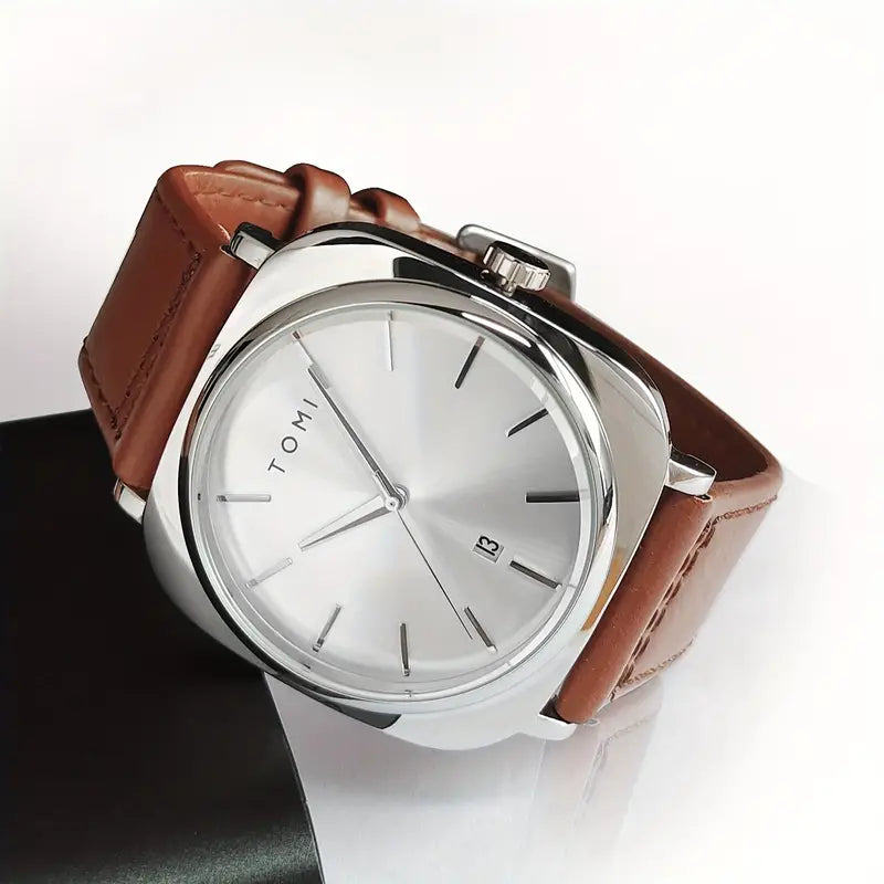 Men's TOMI T-084 Watch Quartz Date Leather Strap