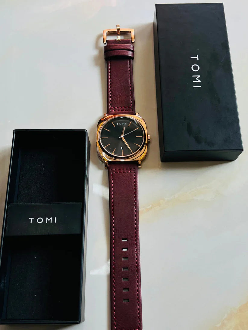 Men's TOMI T-084 Watch Quartz Date Leather Strap