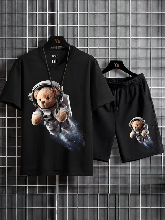 Mens Summer Shorts + T-Shirt Set - SS174 - Black Black