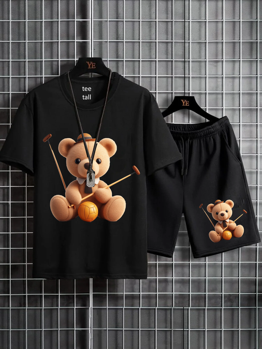 Mens Summer Shorts + T-Shirt Set - SS169 - Black Black