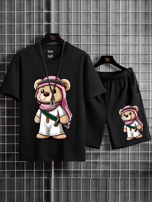 Mens Summer Shorts + T-Shirt Set - SS177 - Black Black