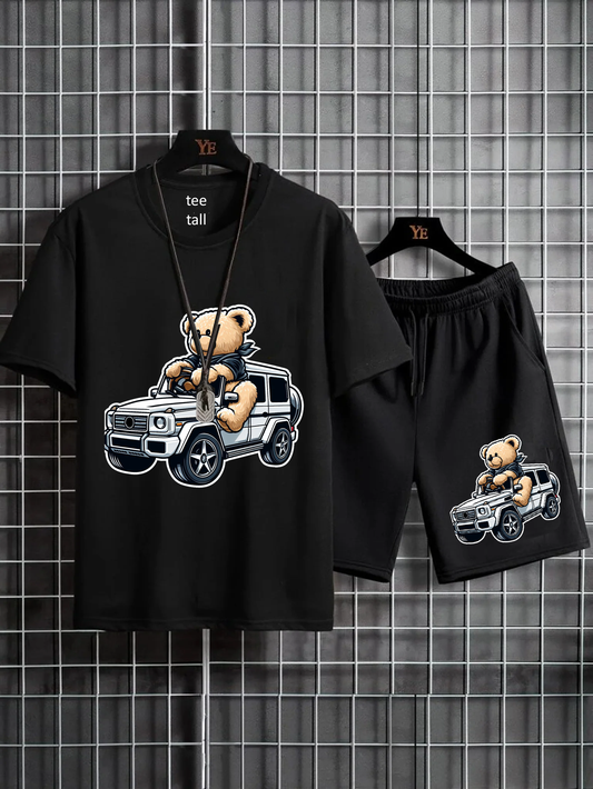 Mens Summer Shorts + T-Shirt Set - SS170 - Black Black