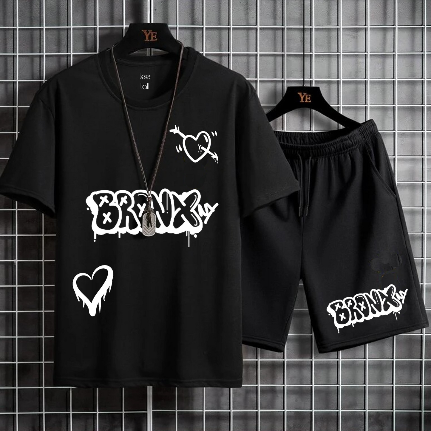 Mens Summer Shorts + T-Shirt Set - SS3 - Black Black