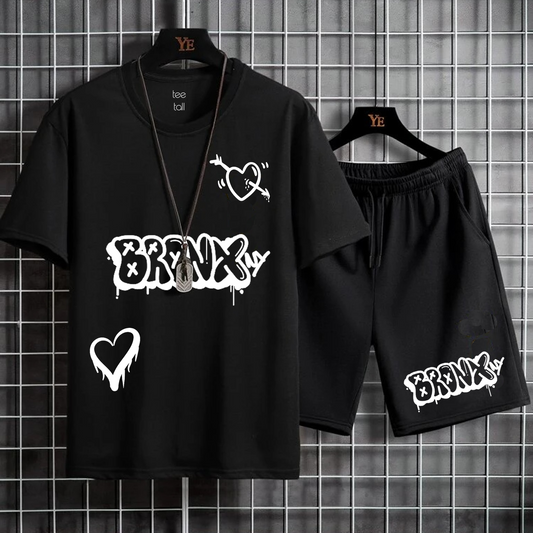 Mens Summer Shorts + T-Shirt Set - SS3 - Black Black