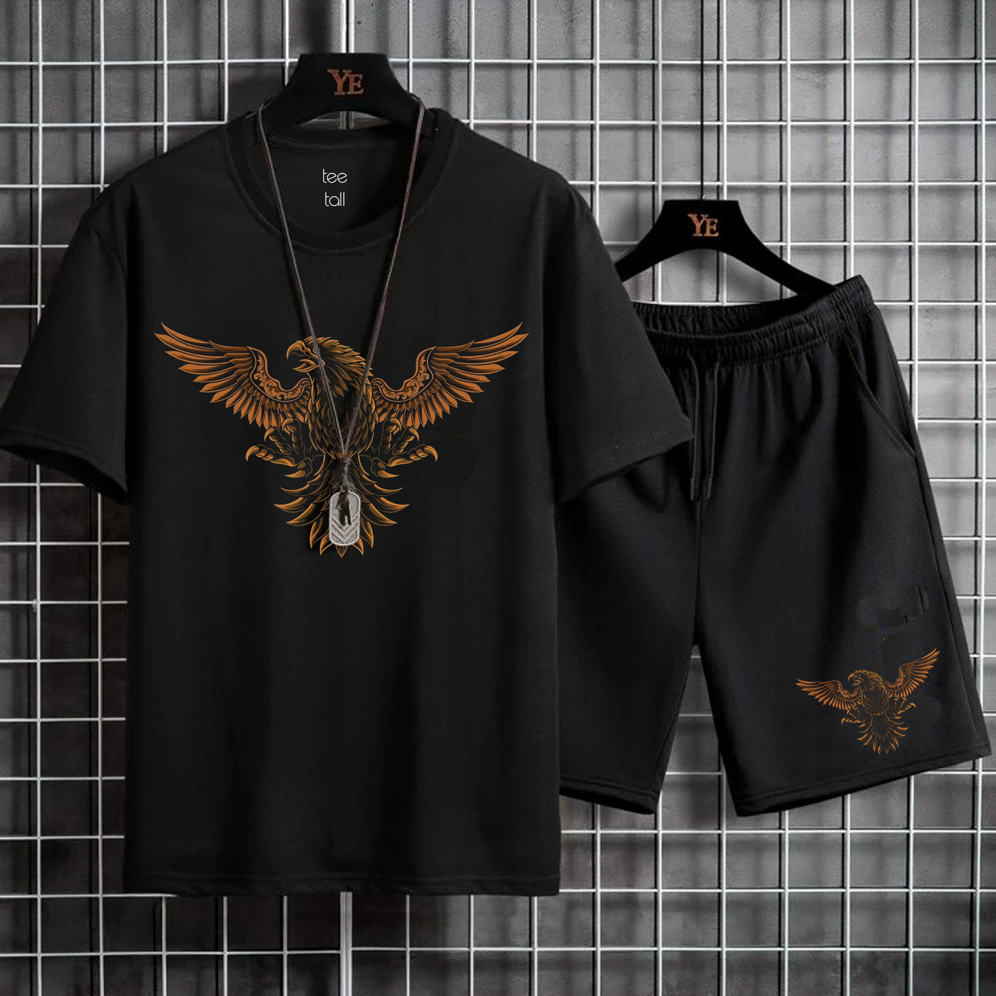 Mens Summer Shorts + T-Shirt Set - TTMSS8 - Black Black