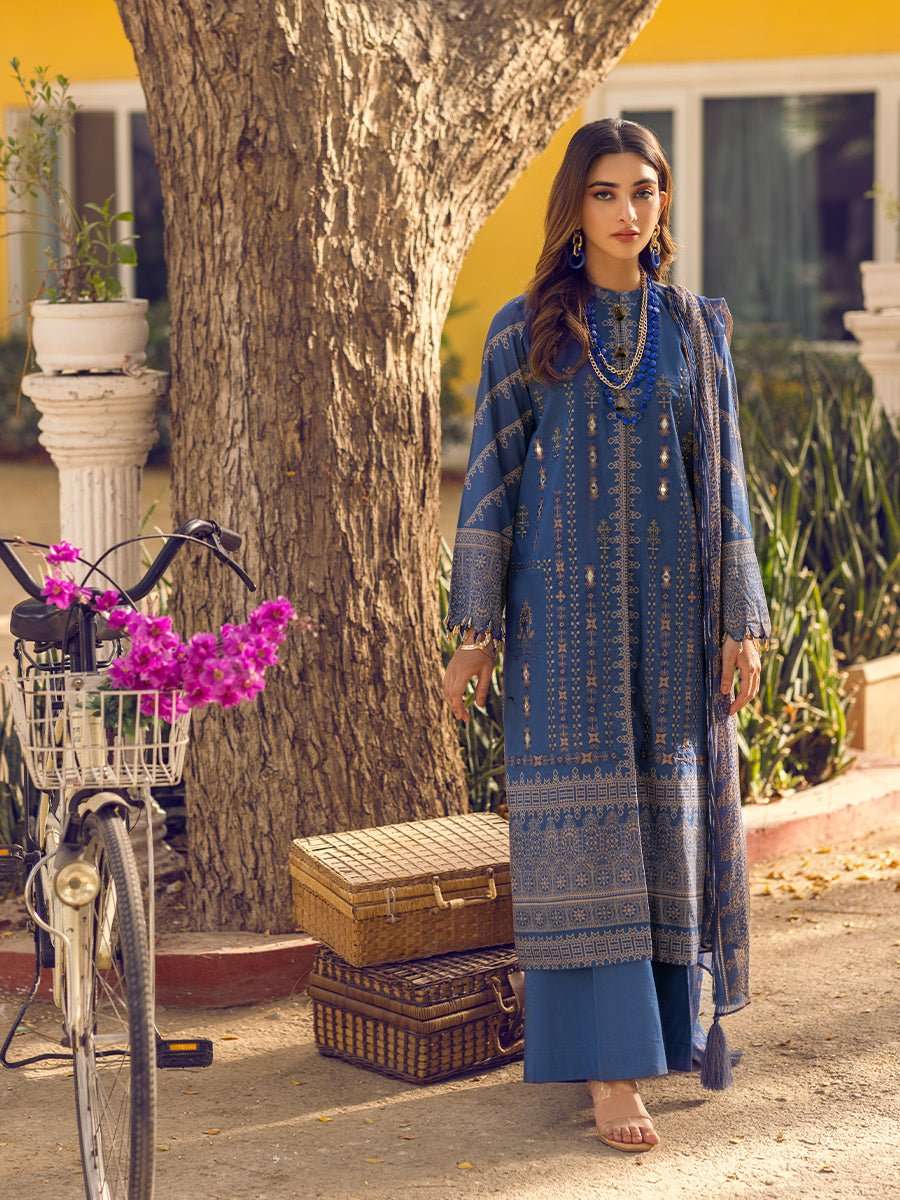 1 & Get 1 Free - Unstitched 3pc - Digital Printed Embroidered Lawn Suit With Printed Chiffon Full Zari Dupatta - Zure Article 301