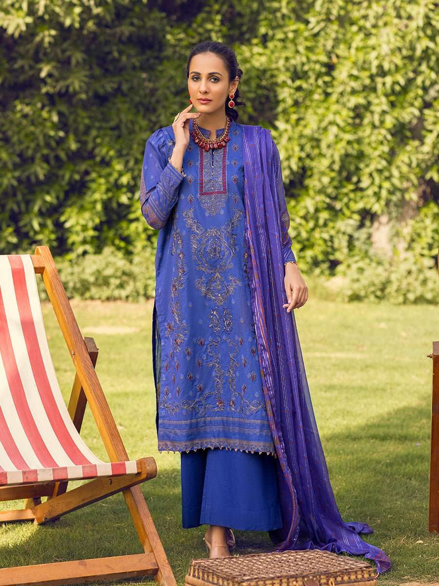 1 & Get 1 Free - Unstitched 3pc -Digital Printed Embroidered Lawn Suit With Printed Chiffon Full Zari Dupatta - Zure Article 306
