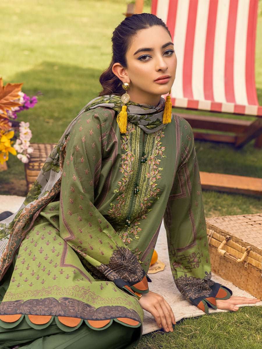 1 & Get 1 Free - Unstitched 3pc - Digital Printed Embroidered Lawn Suit With Printed Chiffon Full Zari Dupatta - Zure Article 217