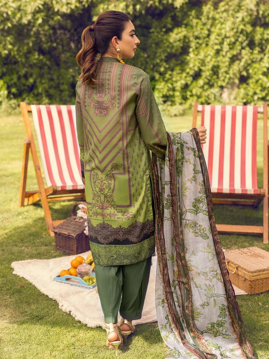 1 & Get 1 Free - Unstitched 3pc - Digital Printed Embroidered Lawn Suit With Printed Chiffon Full Zari Dupatta - Zure Article 217