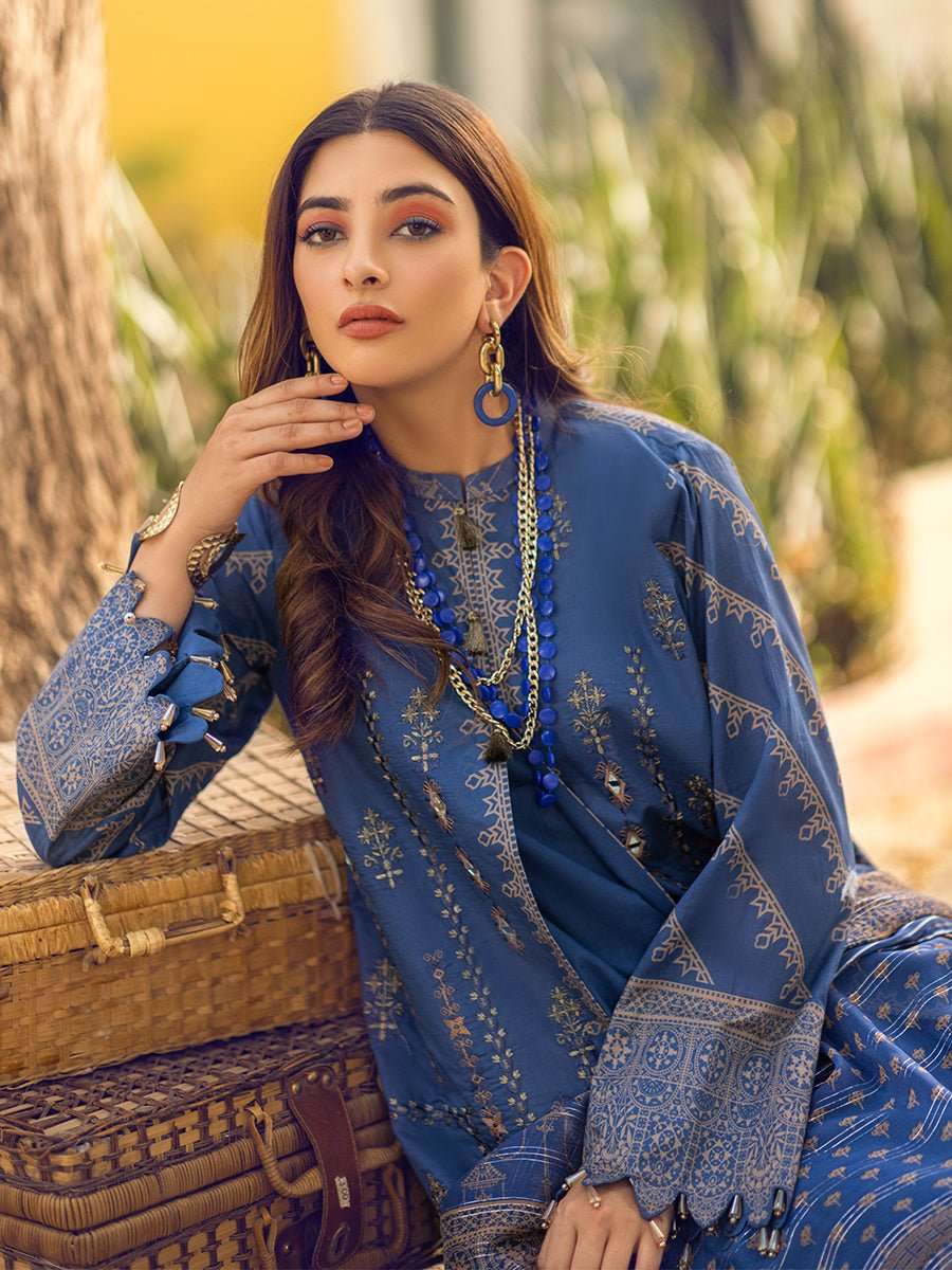 1 & Get 1 Free - Unstitched 3pc - Digital Printed Embroidered Lawn Suit With Printed Chiffon Full Zari Dupatta - Zure Article 301