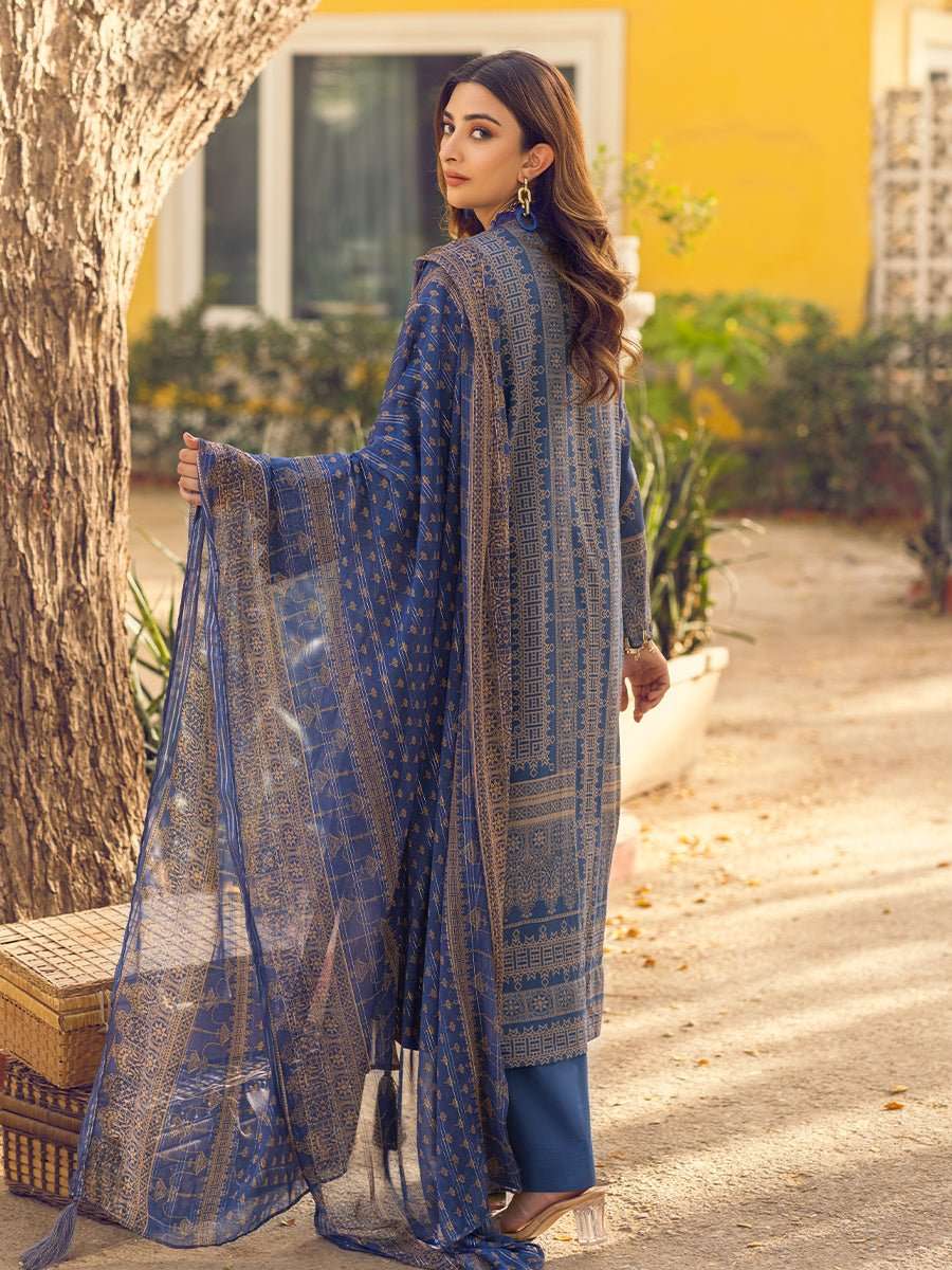 1 & Get 1 Free - Unstitched 3pc - Digital Printed Embroidered Lawn Suit With Printed Chiffon Full Zari Dupatta - Zure Article 301