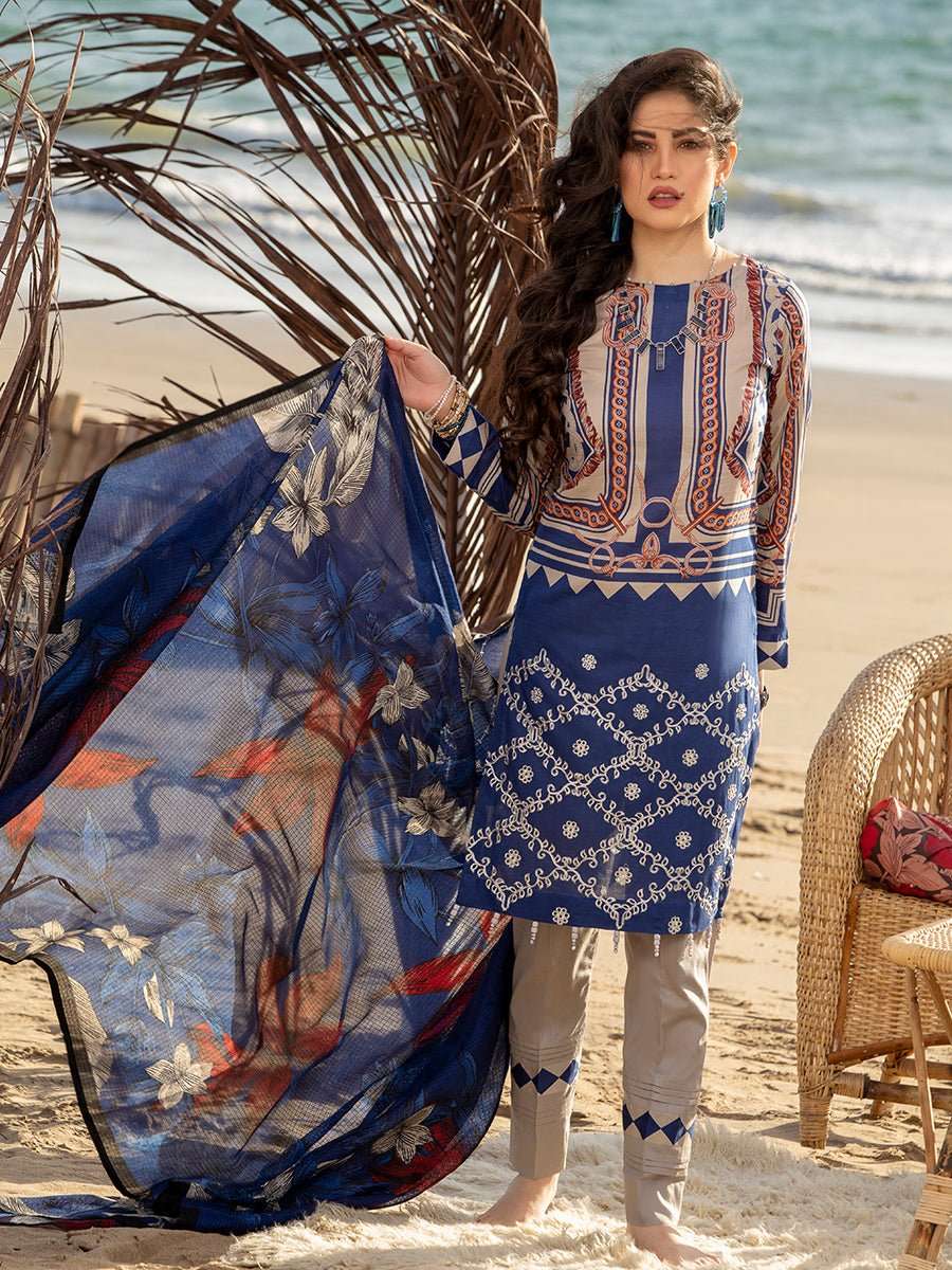 1 & Get 1 Free - Unstitched 3pc Printed Embroidered Lawn Shirt with Chiffon Printed Dupatta Article 307