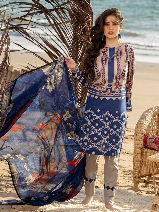 1 & Get 1 Free - Unstitched 3pc Printed Embroidered Lawn Shirt with Chiffon Printed Dupatta Article 307