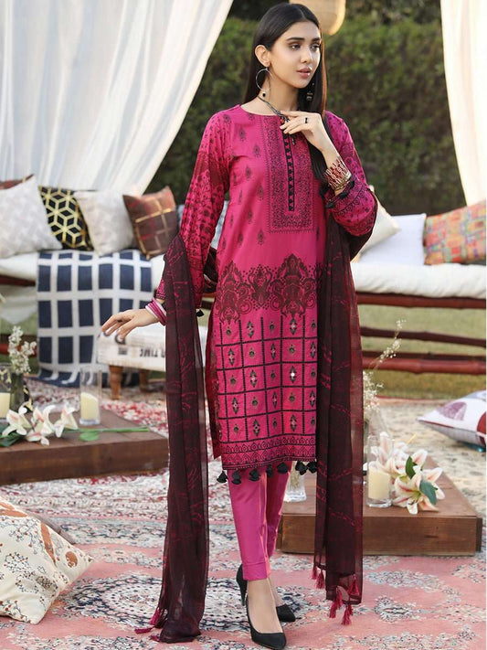 1 & Get 1 Free - Unstitched 3pc Printed Embroidered Lawn Suit