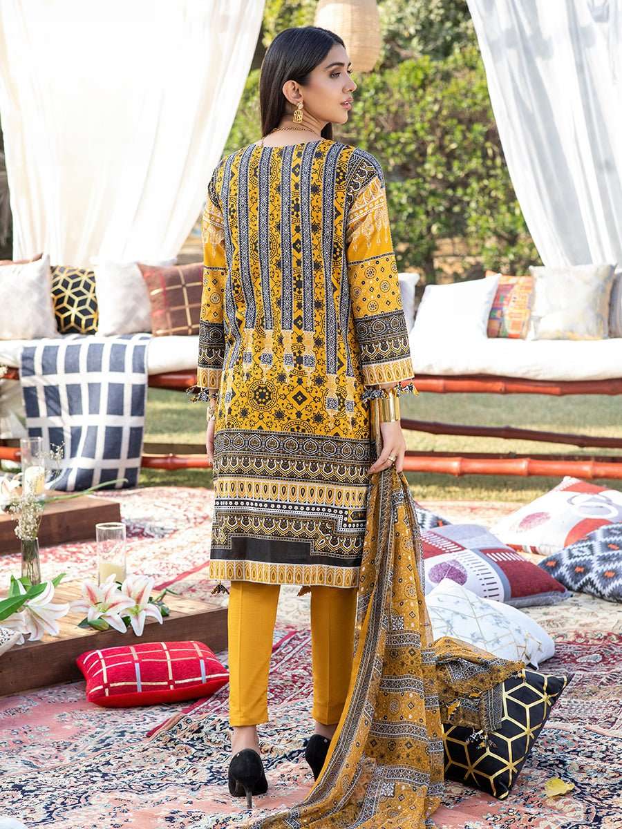 1 & Get 1 Free - Unstitched 3pc Printed Embroidered Lawn Shirt with Printed Chiffon Dupatta & Dyed Cambric Trouser - Z'ure Article 310