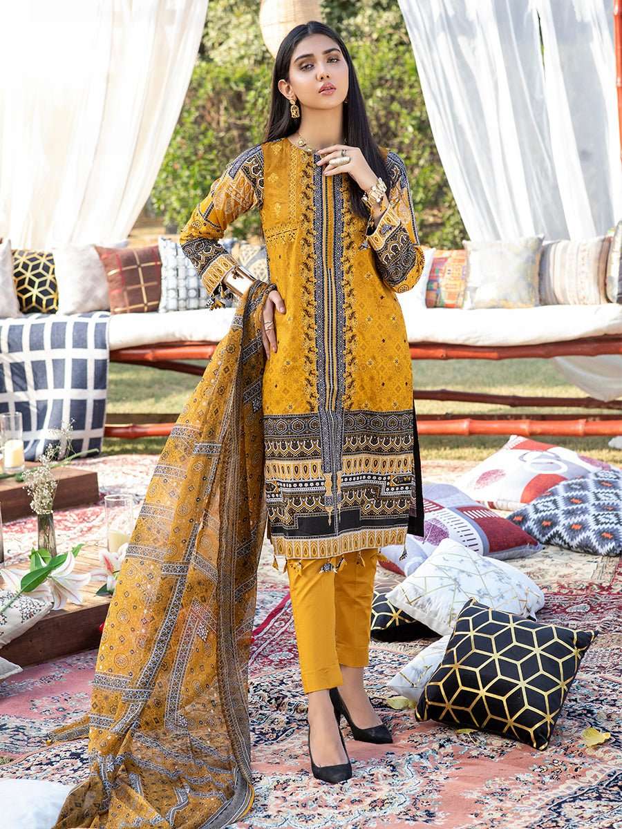 1 & Get 1 Free - Unstitched 3pc Printed Embroidered Lawn Shirt with Printed Chiffon Dupatta & Dyed Cambric Trouser - Z'ure Article 310