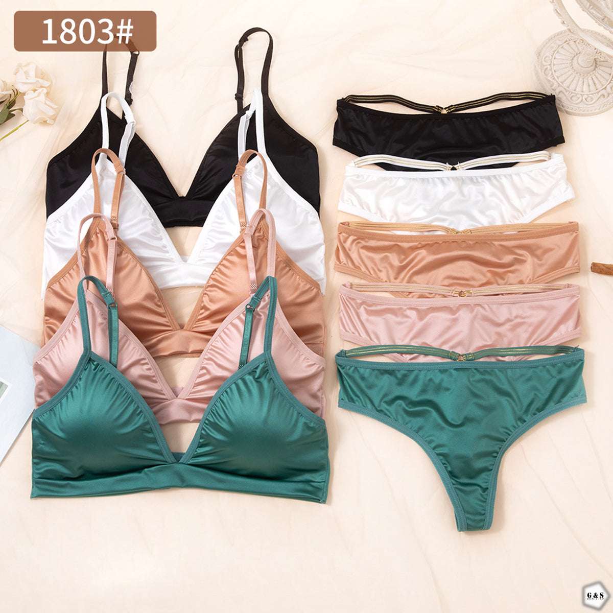 Pack Of 3 Silk High Quality Adjustable Straps With Back Hook Bralette With T-Panty Set