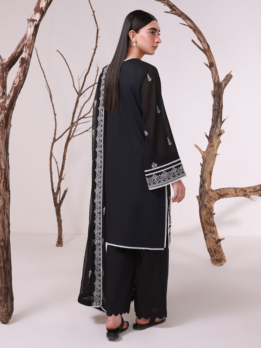 1 & Get 1 Free - MONOCHROME EMBROIDERED LAWN SILK SUIT