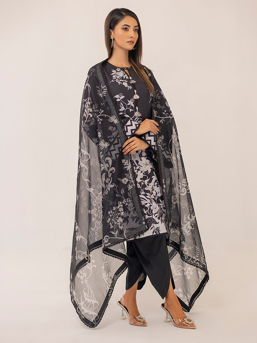 1 & Get 1 Free - MONOCHROME DIGITAL PRINTED LAWN SILK SUIT