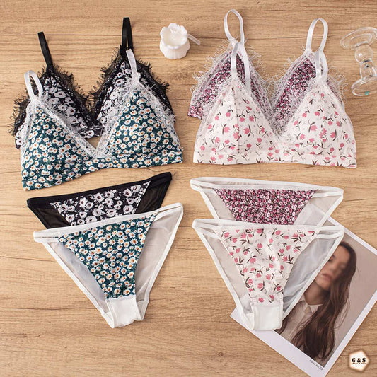 Pack Of 2 Printed Single Hook Design Bra With T-Panty Set