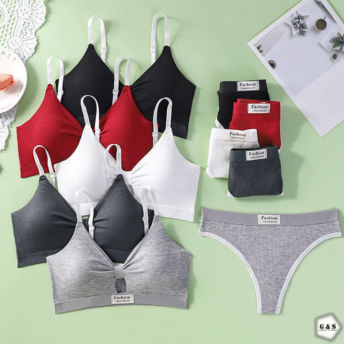 Pack Of 3 Front Bow Style Casual/Sports Bralette With T-Panty Set