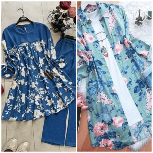 Chic Pack of 2 Women's Casual Summer Suit Set – Premium Stitched Kurti & Trousers | 50% Off Summer Sale | Item No. 986501