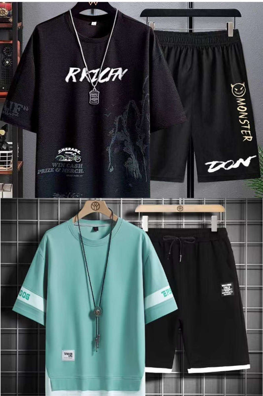 Buy 1 Get 1 Free Men's Summer Set Casual Sports Suit Tracksuit - Short Sleeves T-Shirt  878