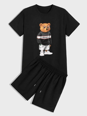 Mens Summer Shorts + T-Shirt Set - SS45 - Black Black