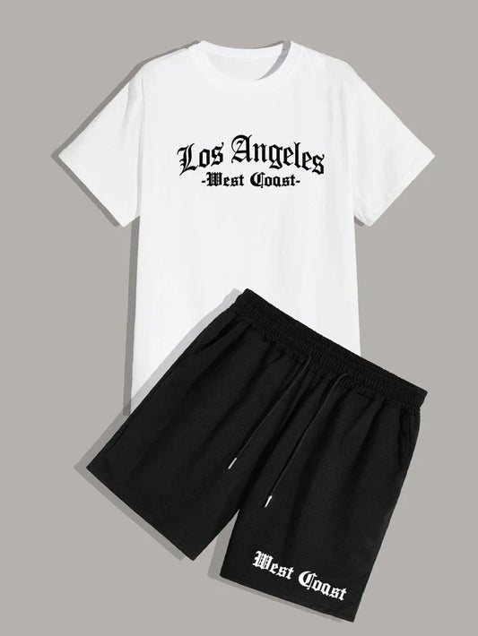 Mens Summer Shorts + T-Shirt Set - SS61 - White Black