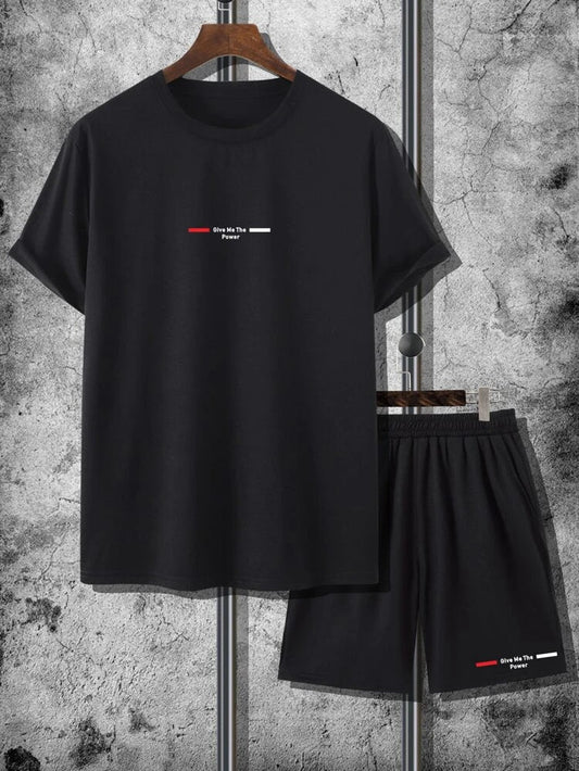 Mens Summer Shorts + T-Shirt Set - SS59 - Black Black