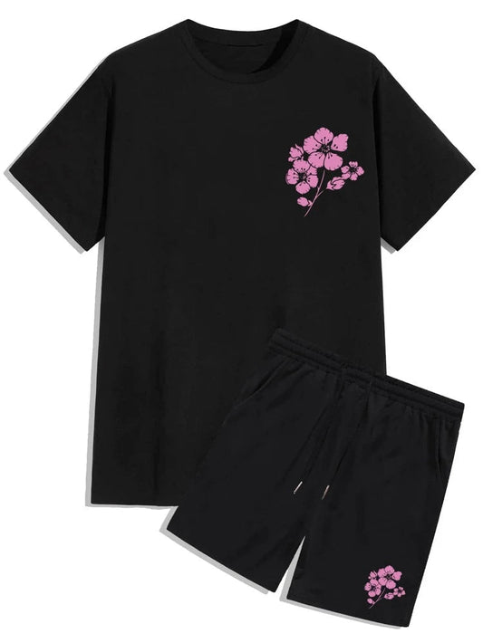 Mens Summer Shorts + T-Shirt Set - SS74 - Black Black