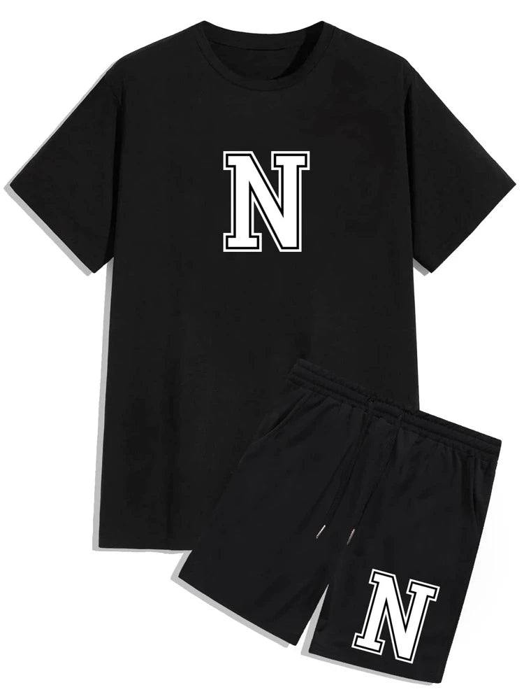 Mens Summer Shorts + T-Shirt Set - SS72 - Black Black