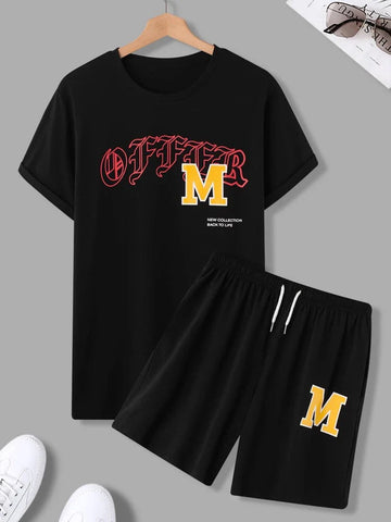 Mens Summer Shorts + T-Shirt Set - SS44 - Black Black