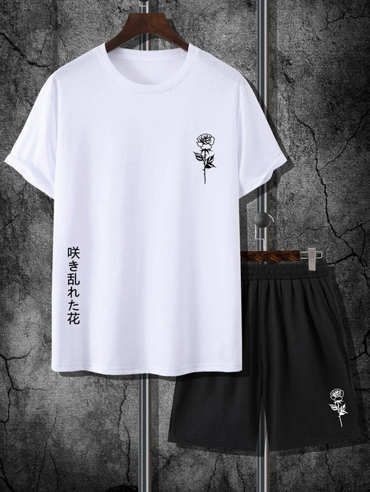 Mens Summer Shorts + T-Shirt Set - SS67 - White Black