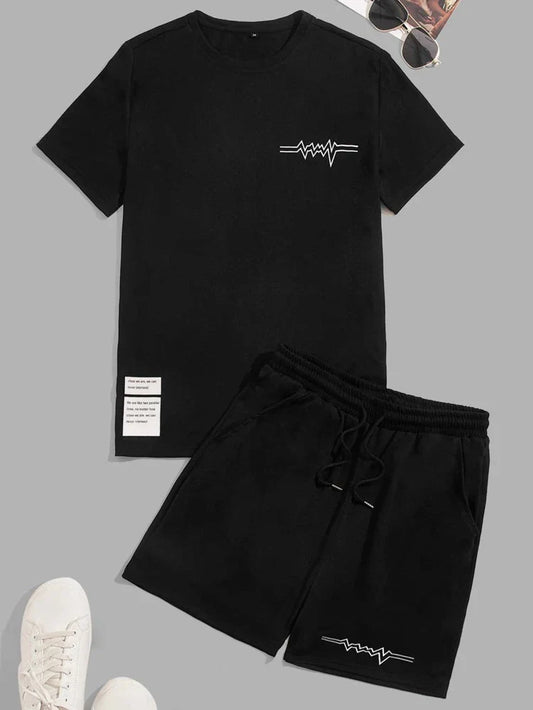 Mens Summer Shorts + T-Shirt Set - SS40 - Black Black