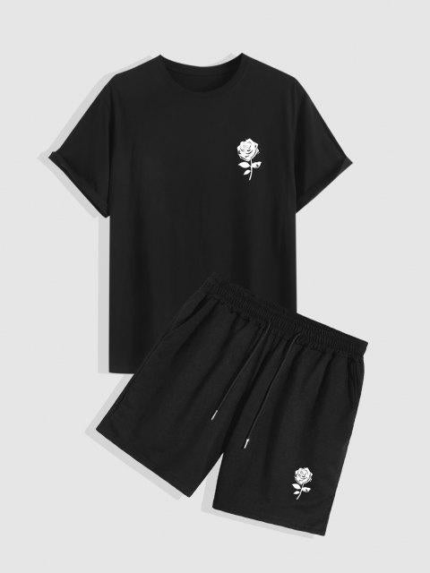 Mens Summer Shorts + T-Shirt Set - SS35 - Black Black