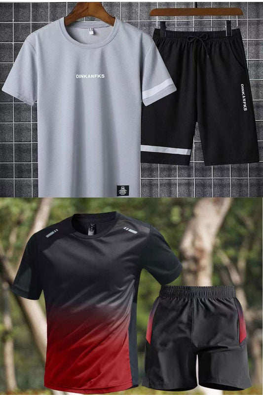 Buy 1 Get 1 Free Men's Summer Set Casual Sports Suit Tracksuit - Short Sleeves T-Shirt  879