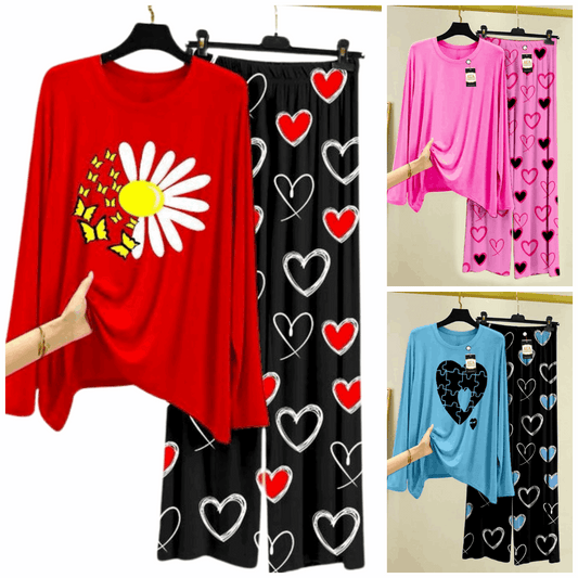 Pack of 3 Women’s Summer Loungewear Sets – Printed T-Shirts & Trousers Women's Summer Suit 891