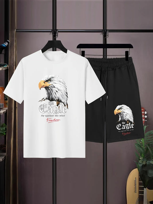 Mens Summer Shorts + T-Shirt Set - SS168 - White Black