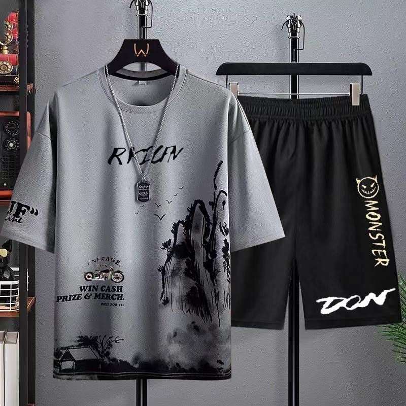 Buy 1 Get 1 Free Men's Summer Set Casual Sports Suit Tracksuit - Short Sleeves T-Shirt  894