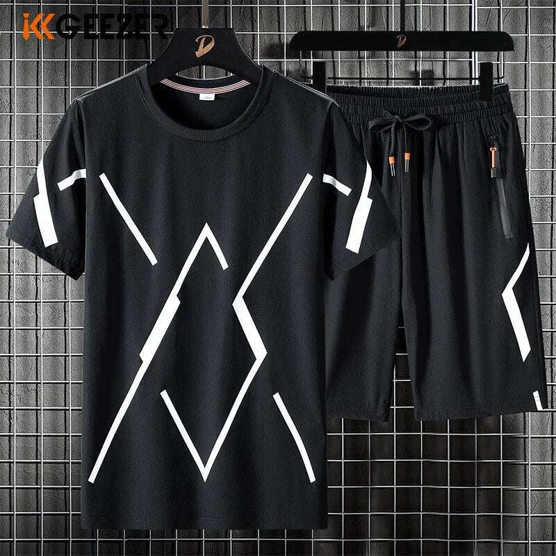 Buy 1 Get 1 Free Men's Summer Set Casual Sports Suit Tracksuit - Short Sleeves T-Shirt  896