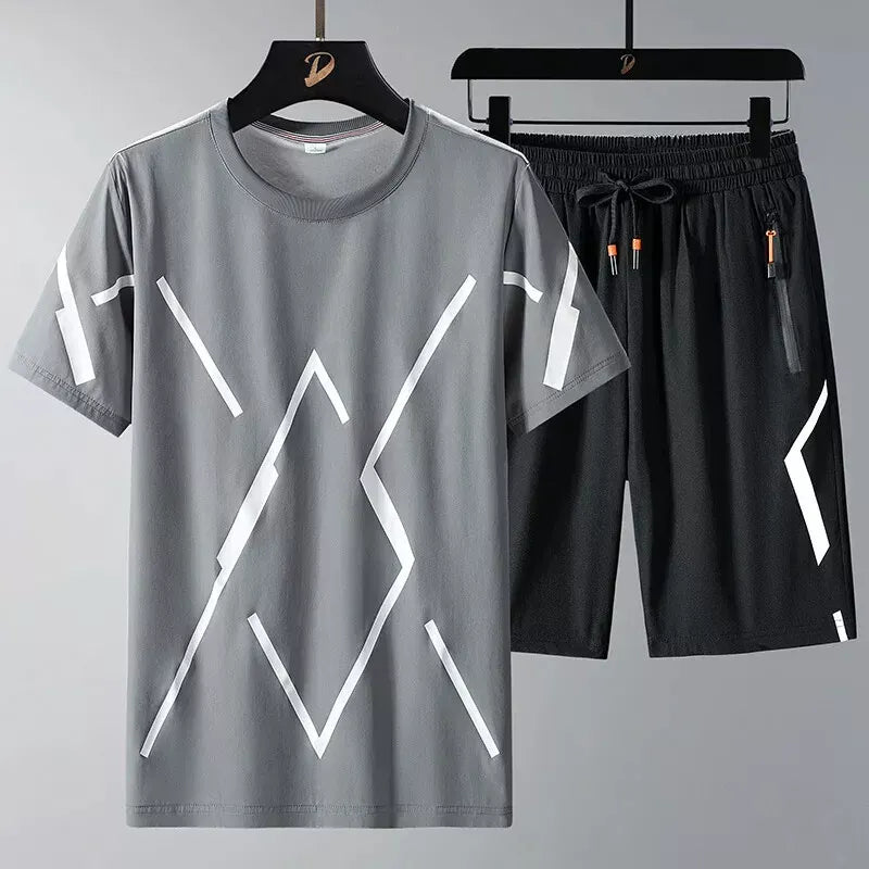 Buy 1 Get 1 Free Men's Summer Set Casual Sports Suit Tracksuit - Short Sleeves T-Shirt  882