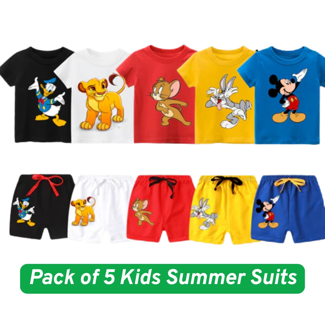 Pack of 5 Kids collection Summer Suits – Stylish Shirt & Shorts Set | Breathable, Durable & Vibrant 633