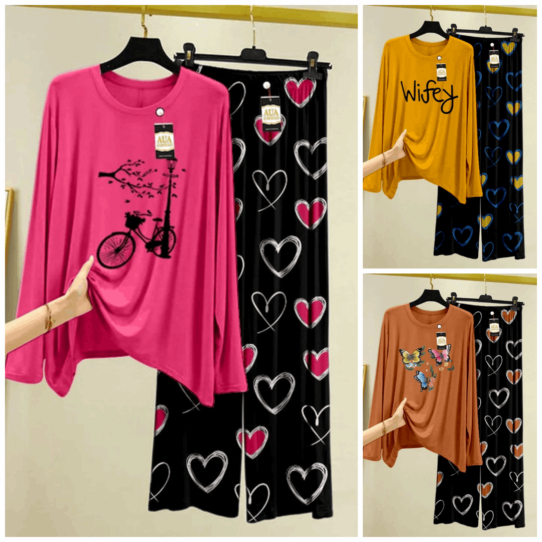 Pack of 3 Women’s Summer Loungewear Sets – Printed T-Shirts & Trousers Women's Summer Suit 895