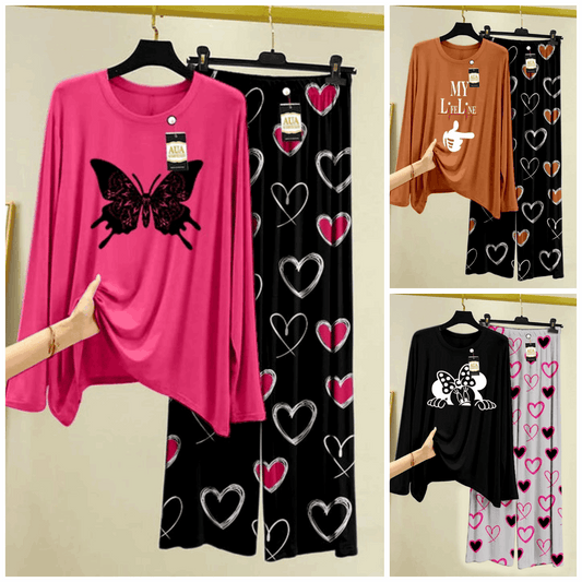 Pack of 3 Women’s Summer Loungewear Sets – Printed T-Shirts & Trousers Women's Summer Suit 896