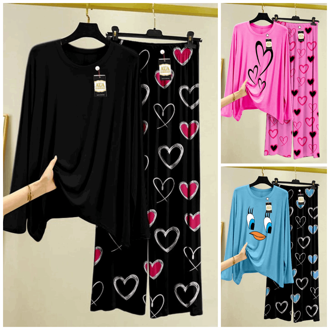 Pack of 3 Women’s Summer Loungewear Sets – Printed T-Shirts & Trousers Women's Summer Suit 900