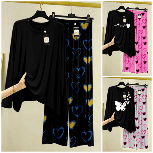 Pack of 3 Women’s Summer Loungewear Sets – Printed T-Shirts & Trousers Women's Summer Suit 901