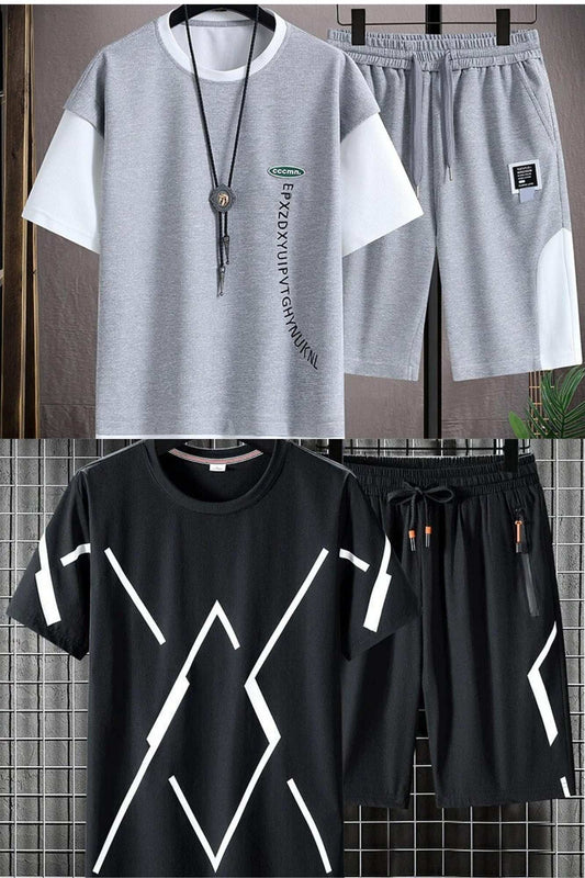 Buy 1 Get 1 Free Men's Summer Set Casual Sports Suit Tracksuit - Short Sleeves T-Shirt  885